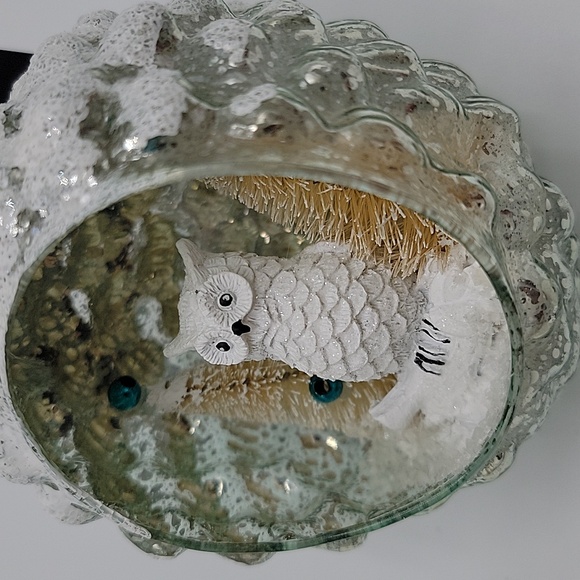 NWT Robert Stanley Glass Snowy Pine Cone Owl Christmas Ornament - Picture 5 of 6